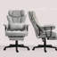 Fauteuil de bureau de 45,3 po à 48,4 po de hauteur, gris, avec 6 points de vibration, soutien lombaire, siège large pour utilisation prolongée et chauffage à 3 niveaux, coussin amovible, capacité de 400 lb