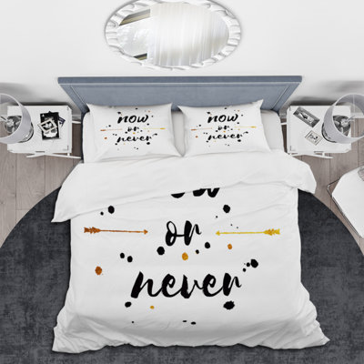 Now Or Never - blanc et noir - ensemble de housse de couette traditionnel - microfibre de polyester