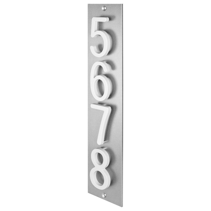 Plaque d'adresse verticale flottante en aluminium Royal Shade - 4 chiffres personnalisés, Noir, Blanc, Oui