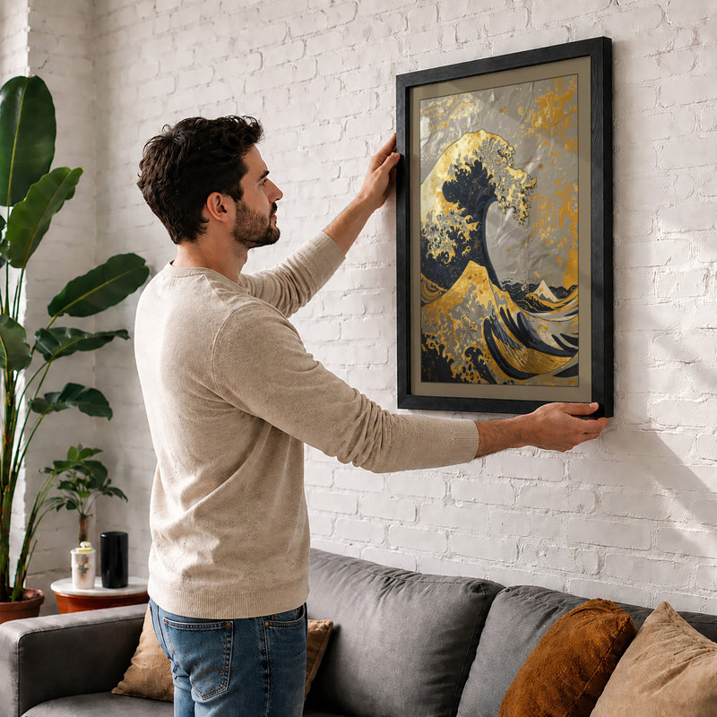 Golden Wave Ascending Japandi - Print, Walnut, A1 - 84.1 x 59.4 cm
