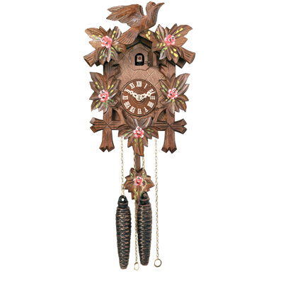  Horloge coucou allemand sculptée à la main H 9,5 po - motif feuilles d'érable