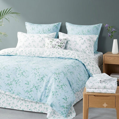 Ensemble de couette réversible 7 pièces en coton naturel Brooklyn Blue Floral, taille King