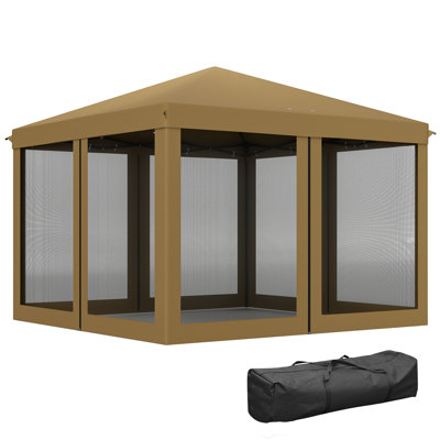 3 X 3m Pop Up Gazebo, 420d Canopy With Removable Mesh Sidewall Netting, 3-level Adjustable Powder-coated Metal Frame, With Carry Bag Guy Ropes Ground Stakes, Garden Patio Outdoor Party Tent, Khaki