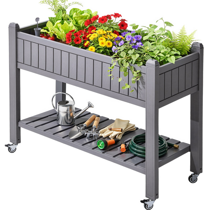 Resin Planter Box With Wheels, Grey