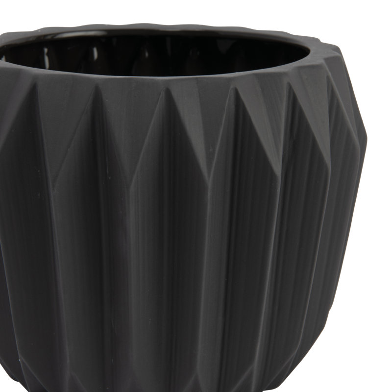 Pot à fleurs rond en grès cannelé, H 6 po x l 7,75 po x p 7,75 po, Gray