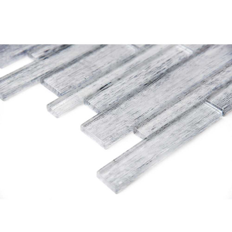 Woodland 1" x 3" Wood Look Glass Mosaic Wall Tile, Silver