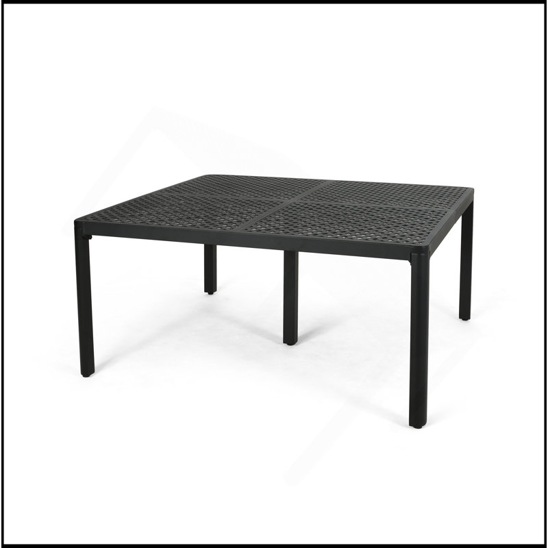 Outdoor Modern Aluminum Dining Table With Woven Accents, Antique Matte Black, Durable And Stylish For Patio Use