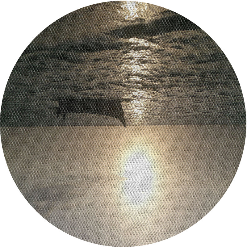 Tapis gris/zone noire à motifs, Rond 5 pi