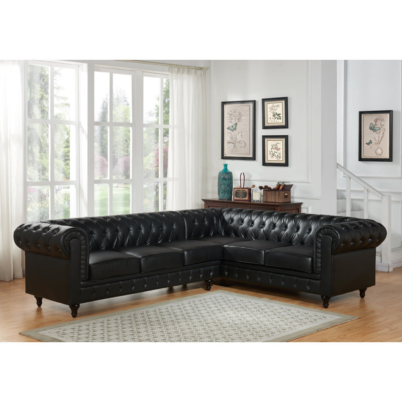 Darley Faux Leather L-Shaped Sectional, Right Hand Facing