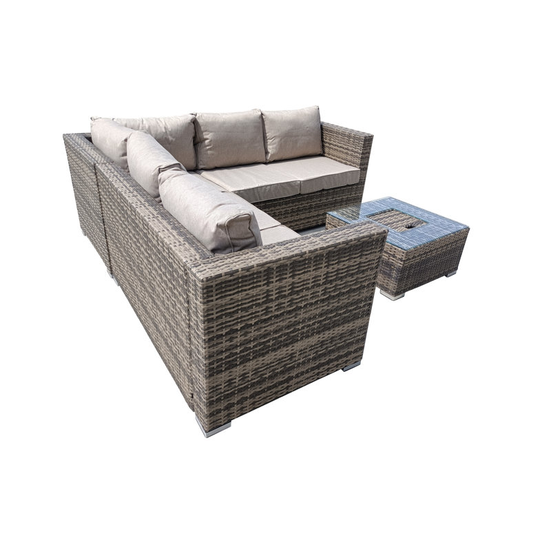 Airalynn Rattan Wicker 5 - Person Seating Group with Cushions, Beige, Brown