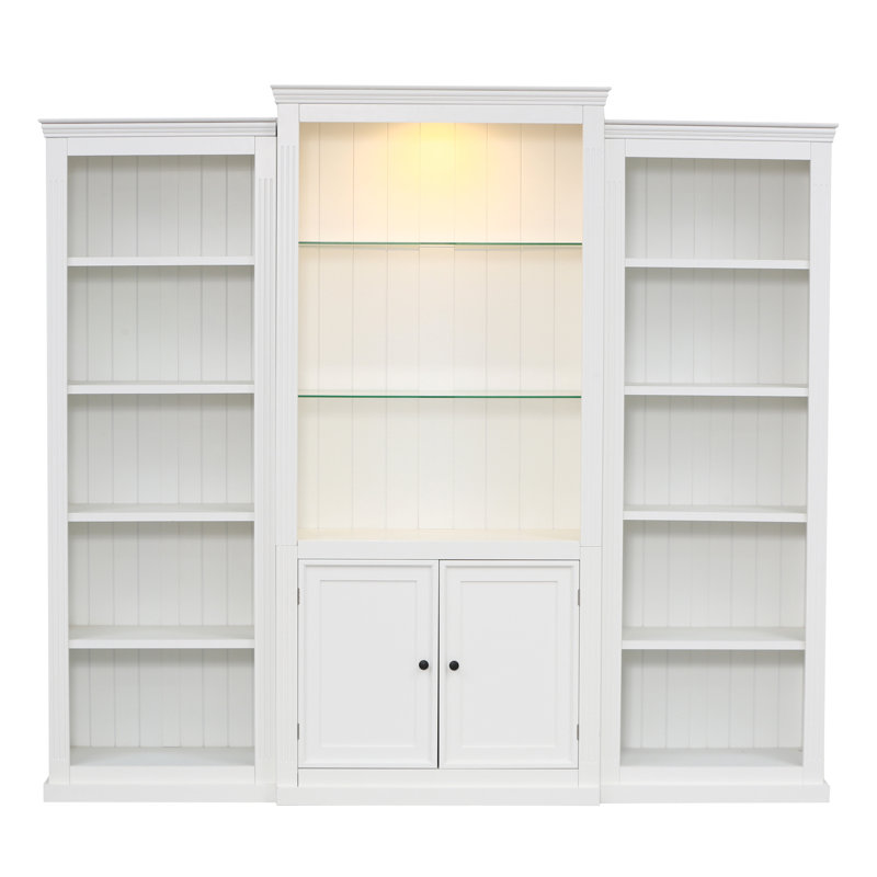Bibliothèque de 78,75 po de hauteur, 3 pièces, vitrine avec plafonnier à DEL réglable 5 couleurs, tablettes de style rétro avec tablettes en verre trempé pour le salon, le bureau, le studio ou l'espace de travail, blanc
