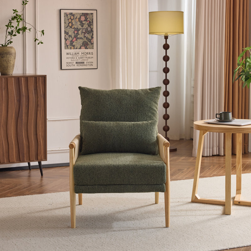 Masson Chenille Accent Chair Armchair With Pillow, Green Chenille