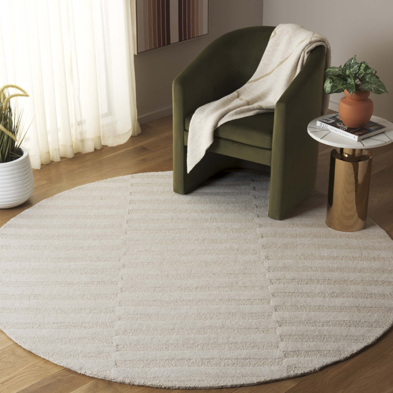 Tapis ivoire en laine / coton touffeté à la main ébène, Rond 6 pi