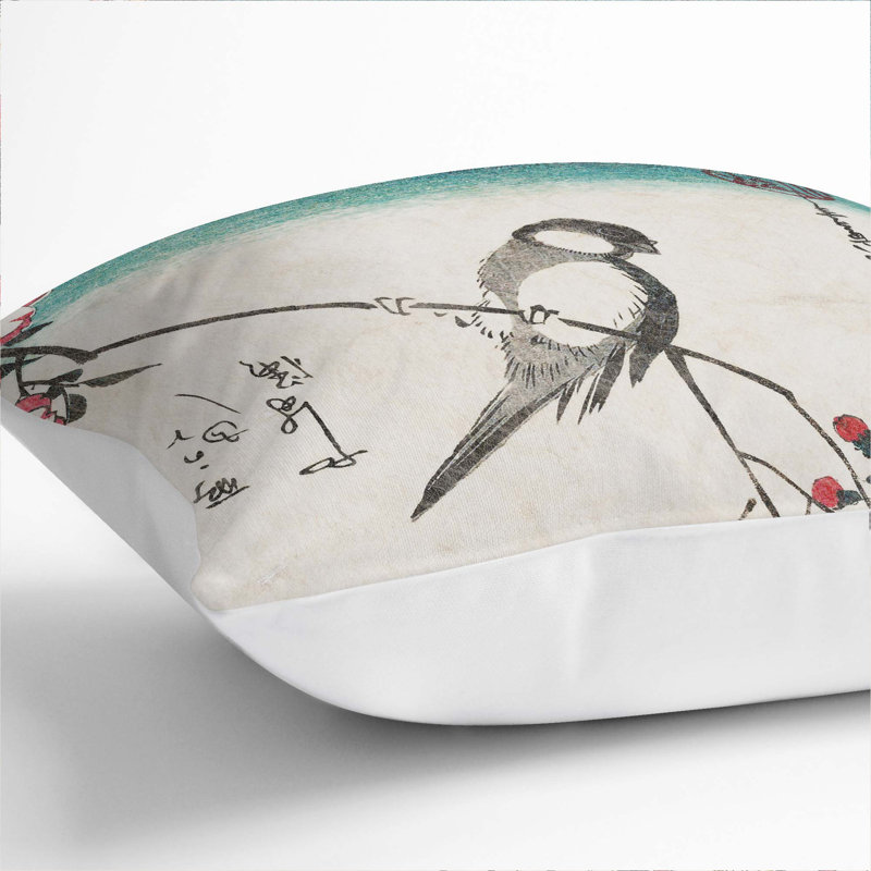 Bird & Cherry Blossom Square Throw Cushion, White, 55 x 55 cm