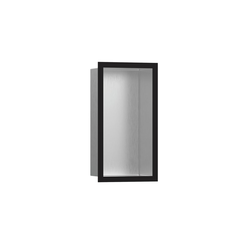 XtraStoris Individual Wall Niche Brushed Stainless Steel with Design Frame 15.38" x 9.5" x 4", Matte Black