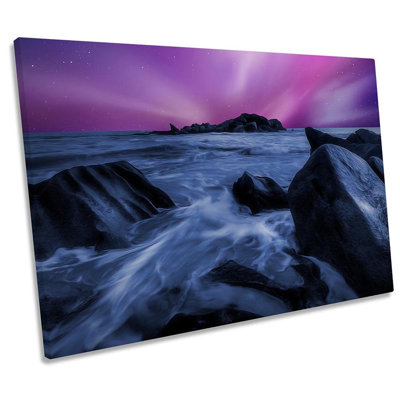 Purple Seascape Moonlight Framed - Wrapped Canvas Print