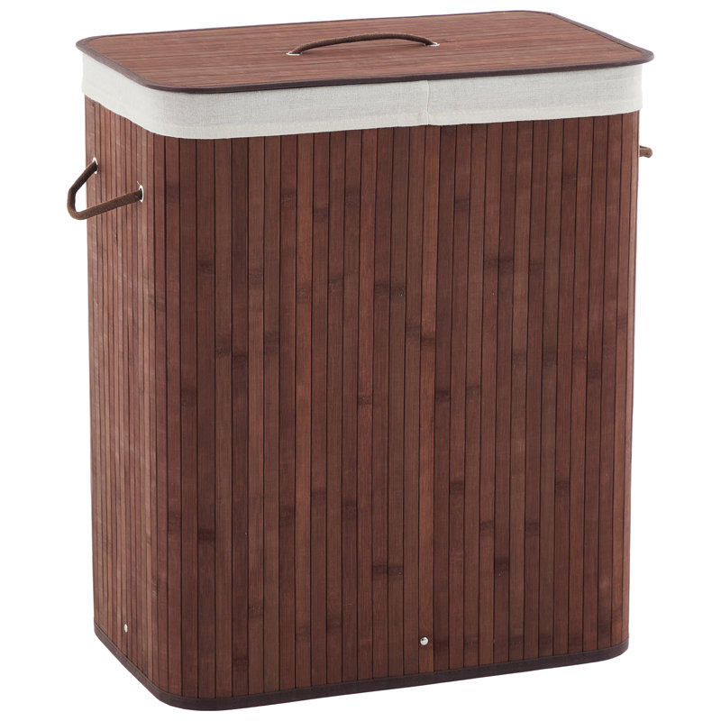 Bamboo Laundry Hamper Large 104L with Removable 4-Section Liner, Foldable Storage Basket with Lid and Handles, Brown