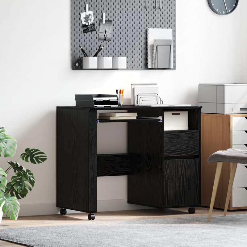 Computer Desk Engineered Wood Compact Drawers, Black Oak