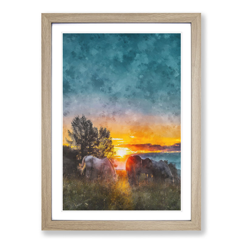 Sunrise Behind the Trees - Picture Frame Graphic Art Print, Oak Framed, 33cm H x 24cm W x 2cm D