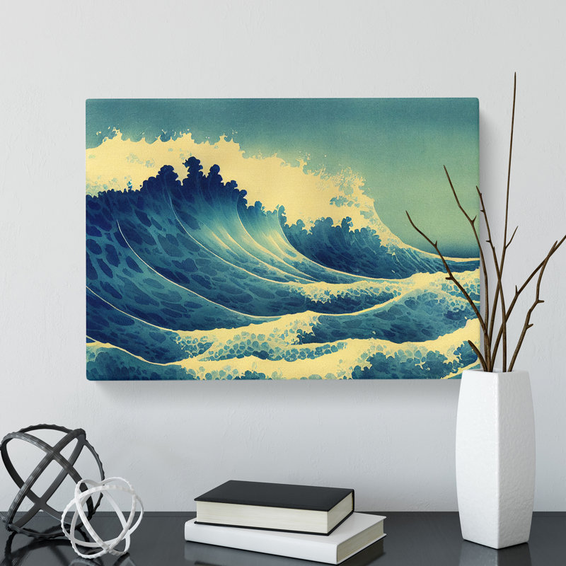 Watercolour Japanese Wave - Wrapped Canvas, 35cm H x 50cm W x 3cm D