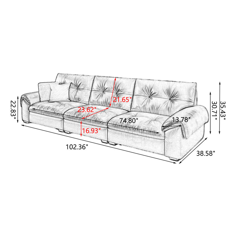 Black Genuine Leather Standard Sofa cushion Loveseat, H 35,43 po x l 102,36 po x P 38,58 po, Black