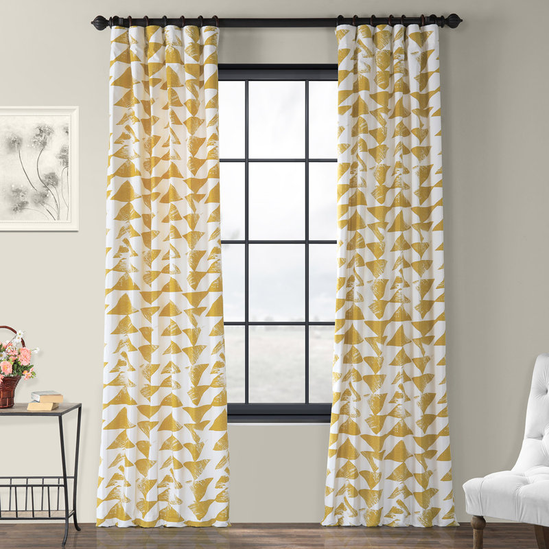 Efren Triad Geometric Printed Cotton Rod Pocket Room Darkening Curtains - Single Panel Drapes (1 Panel), 50" W x 84" L