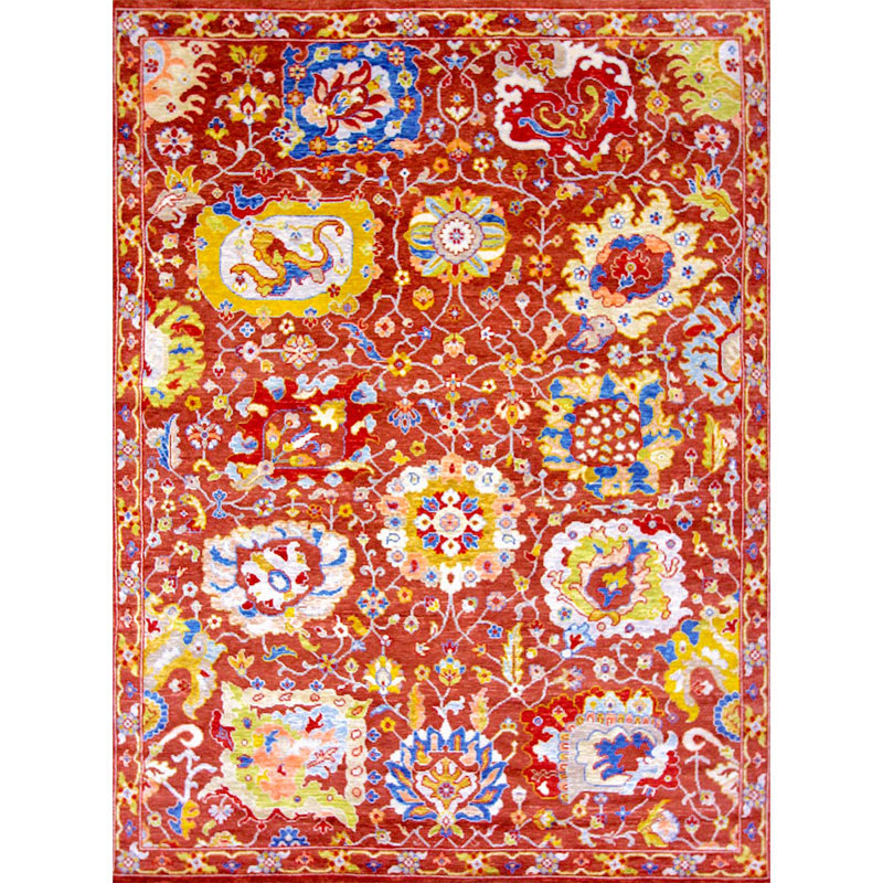 Tapis rouge et rouge noué à la main de haute qualité, Rectangle 9 pi x 12 pi