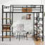 Lit mezzanine en métal avec bureau et tablettes, noir-709070042