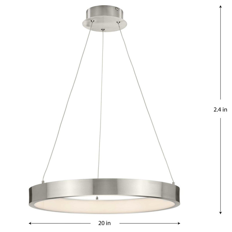 Luminaire suspendu DEL moderne, Nickel brossé, H 2,40 po x l 20 po x P 20 po