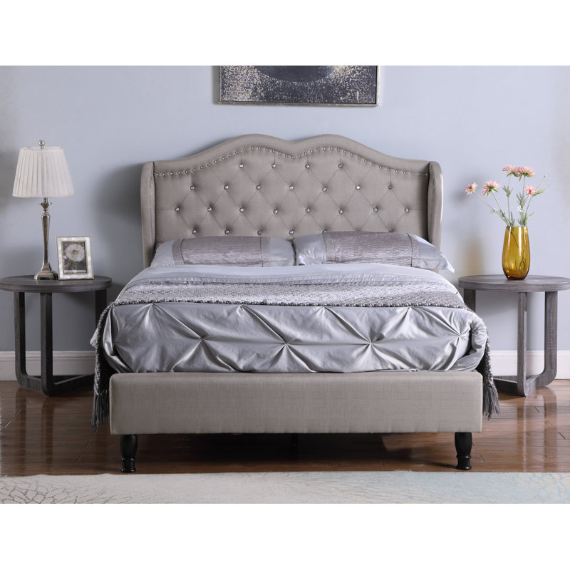 Dimmitri Upholstered Wingback Bed, Full, Gray