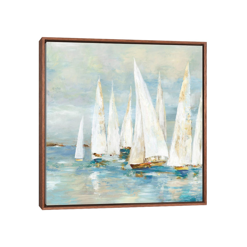 Voiliers blancs de Allison Pearce, reproduction d’art, H 37 po x l 37 po x P 1,5 po, Toile avec cadre en bois brun classique