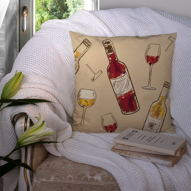 Coussin décoratif d’intérieur/d’extérieur à vin, Crème / rouge, 14 po x 14 po