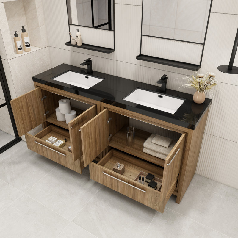 Catori 72" Double Bathroom Vanity Set, Natural Oak