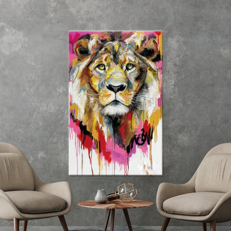 «Colorful King of the Jungle», reproduction d'art sur toile avec motif abstrait de lion, 1P, H: 27,6 po x l: 19,8 po