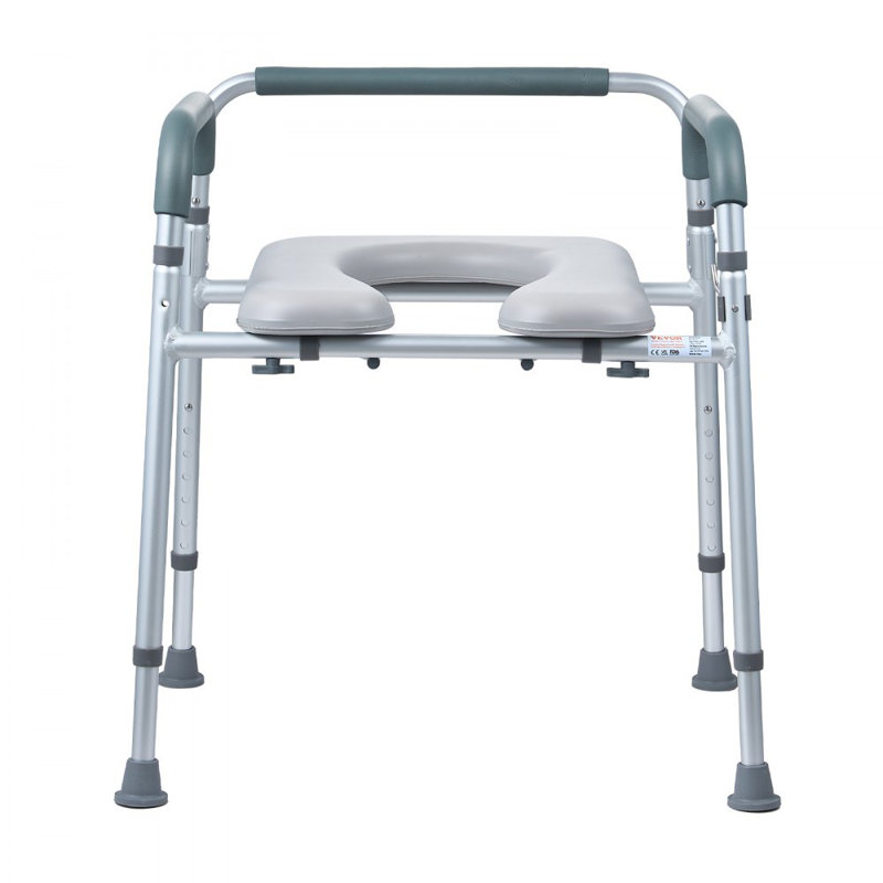 Chaise Commode, commode de chevet avec siège et accoudoirs rembourrés, hauteur réglable à 7 niveaux