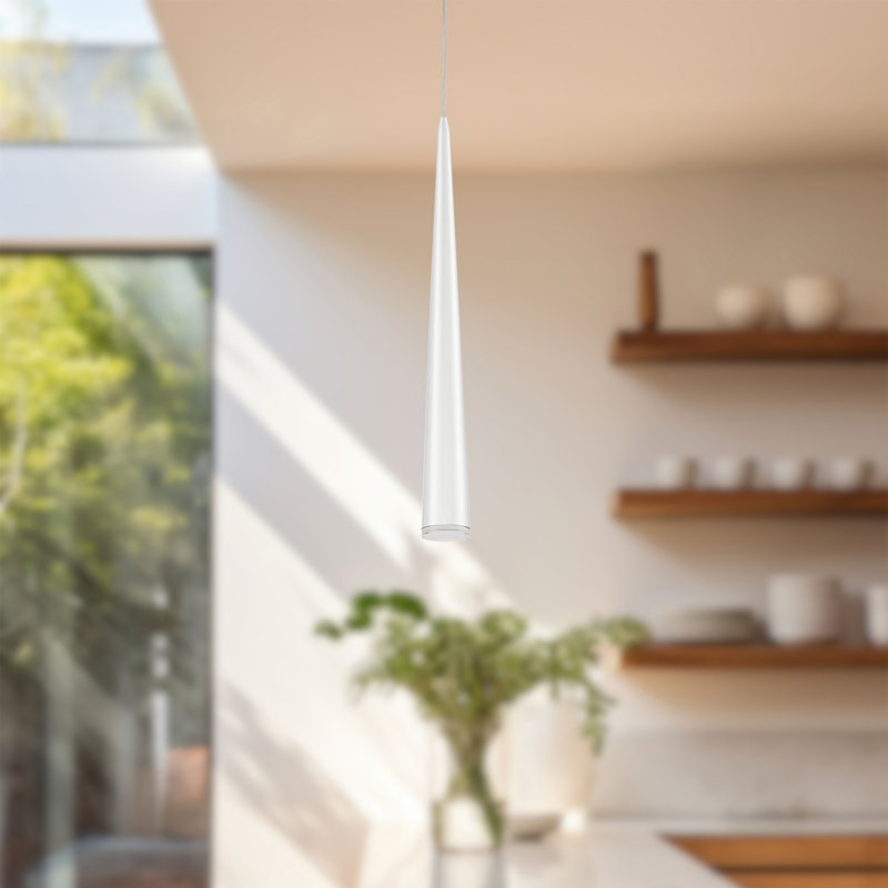 Mina 1 - Light LED Single Pendant, White, White, 24" H x 4.75" W x 4.75" D