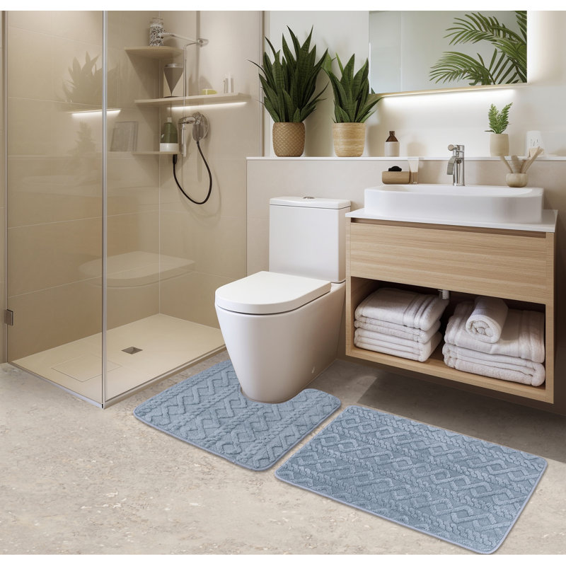Lattice Jacquard Bath Rug, Blue