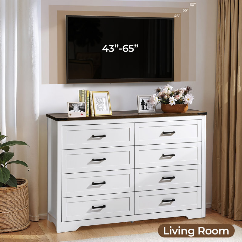 white brown dresser Furniture of America Beiring White and Dark Brown 6-Drawer 54 in. Dresser  with Mirror with Nickel Finish Mushroom Knob IDF-N7171WH-DM