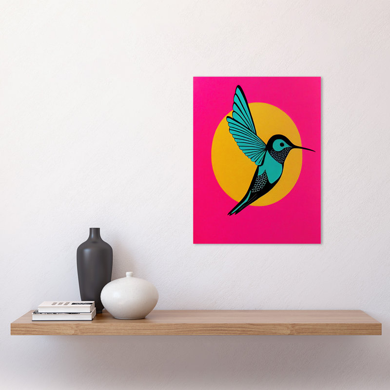 Vibrant Retro Pop Art Hummingbird - Print, 40.5cm H x 30.5cm W x 0.2cm D, Unframed