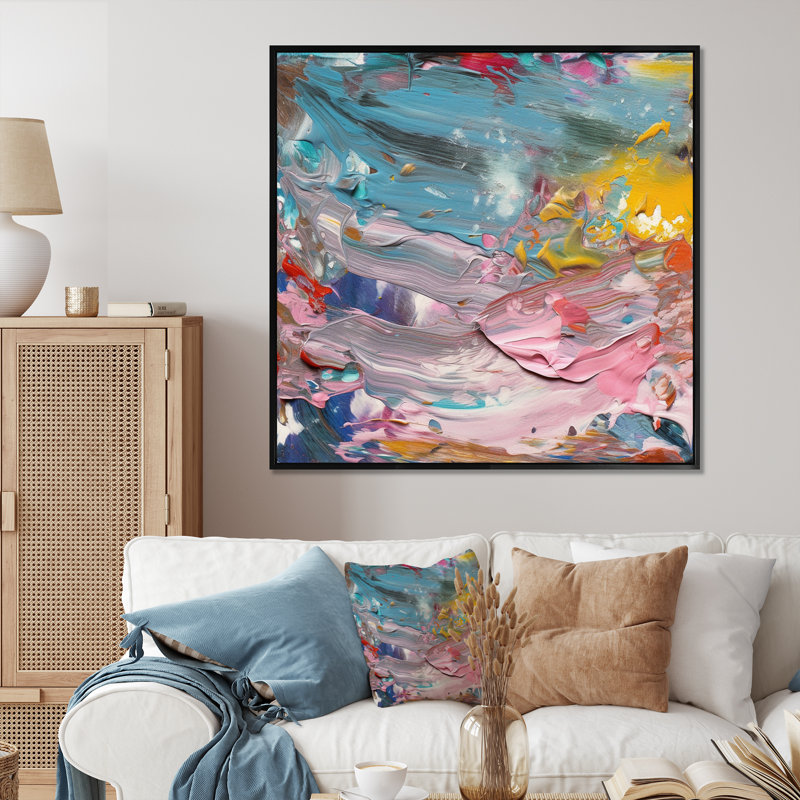 Summer Pastel Groove, expressionnisme abstrait I - impression, H 16 po x l 16 po, Encadrement doré