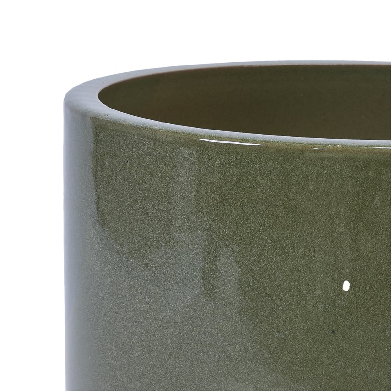 Handmade Solid Glaze Ceramic Planter Set Of 3, 15/12/9 Inch Diameter, For Succulents & Flowers Outdoor Garden & Indoor Staircase Use, Breathable Porous Clay, Earthy Green