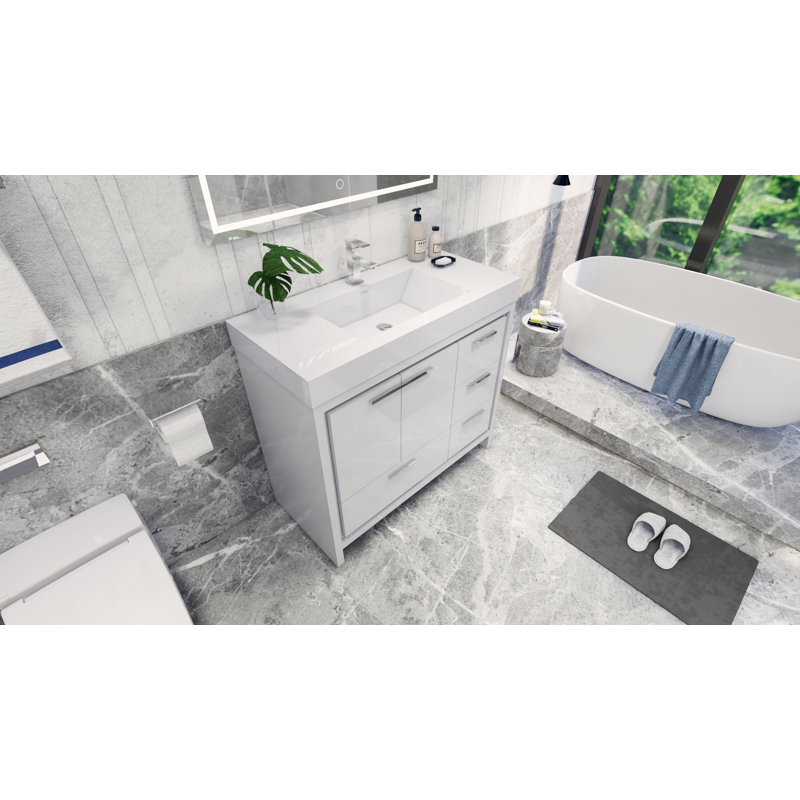 Meuble-lavabo simple 42 po Charmante, Blanc brillant, Chrome