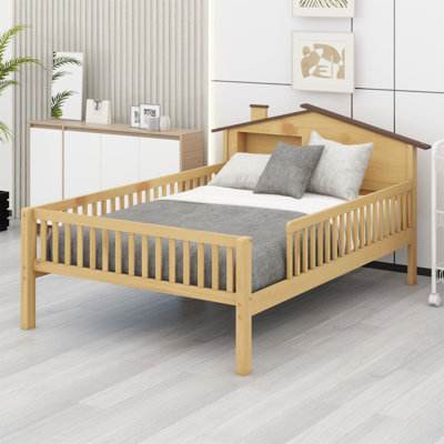 Wood Platform Bed With House-Shaped Headboard, LED And Built-In Storage