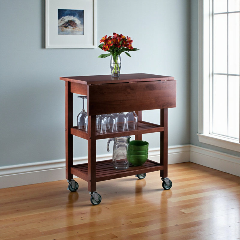 Jonathan Utility Cart with Wheels and Drawers in Walnut, 32.90" H X 28.05" W X 23.40" D