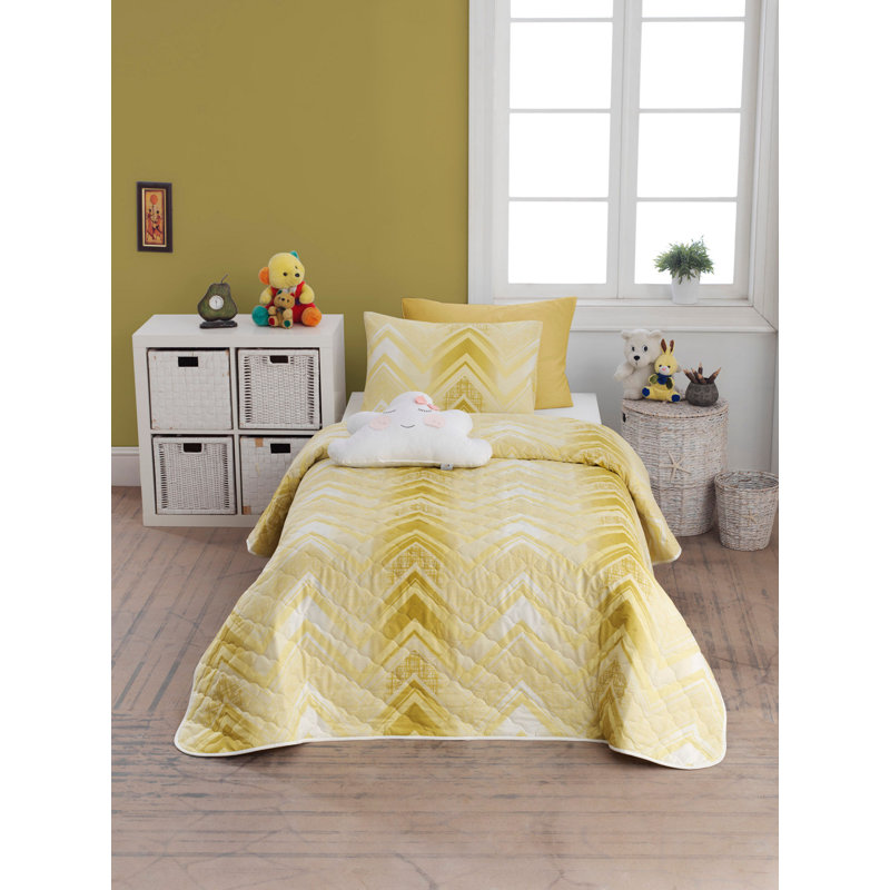 Ensemble de couvre-lit 100% coton jaune Lugent, Couvre-lit 61 po x 79 po, Jaune