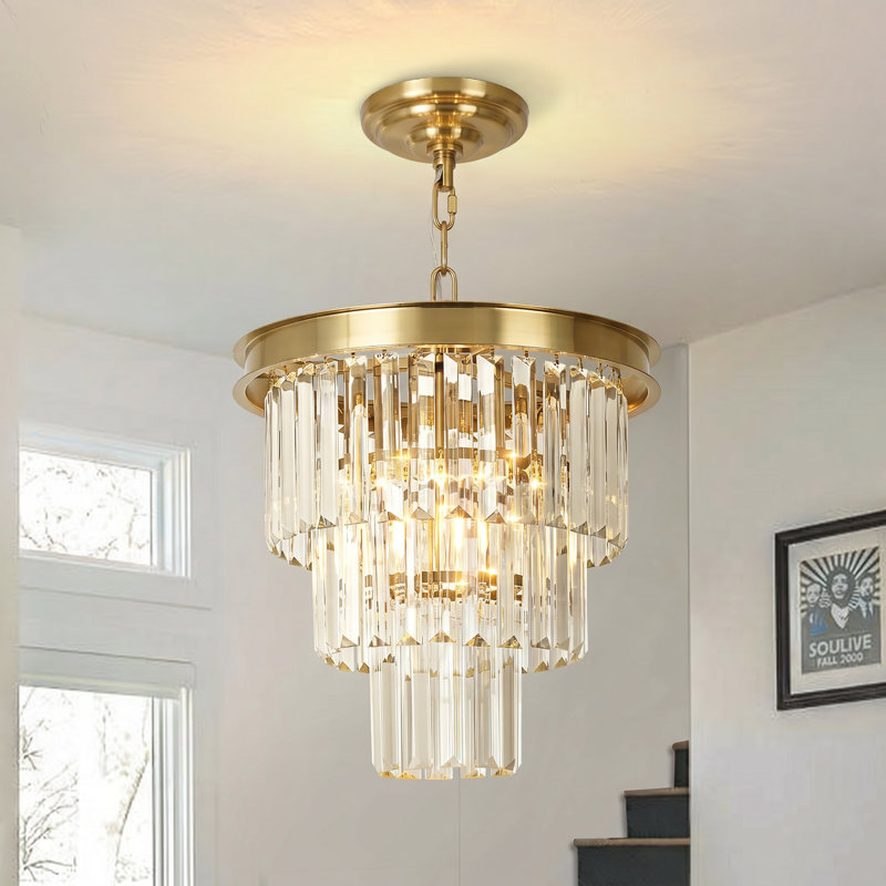 Lustre en cristal Makinlee, H 11,81 po x l 12,6 po x P 12,6 po, Une lumière, Laiton
