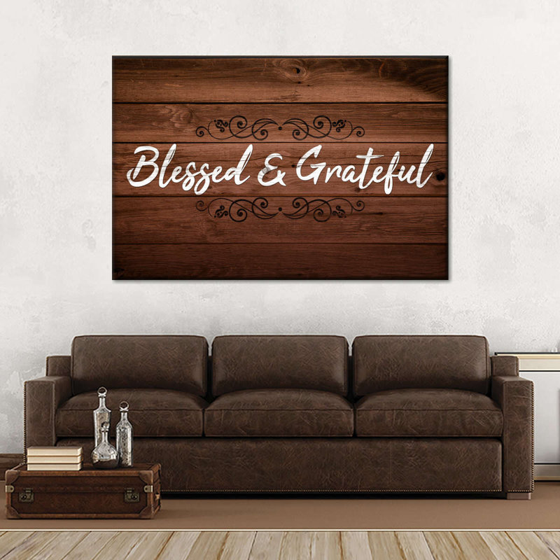 «Blessed And Grateful Typographie I», reproduction sur toile, H 34 po x l 51 po x P 1,25 po