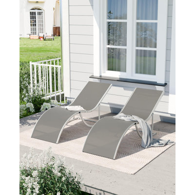 Ensemble de 2 chaises longues d'extérieur inclinables et réglables, chaises longues ergonomiques en aluminium en forme de S, textilène imperméable, fauteuils inclinables robustes toutes saisons pour piscine, jardin, plage, cour arrière, gris