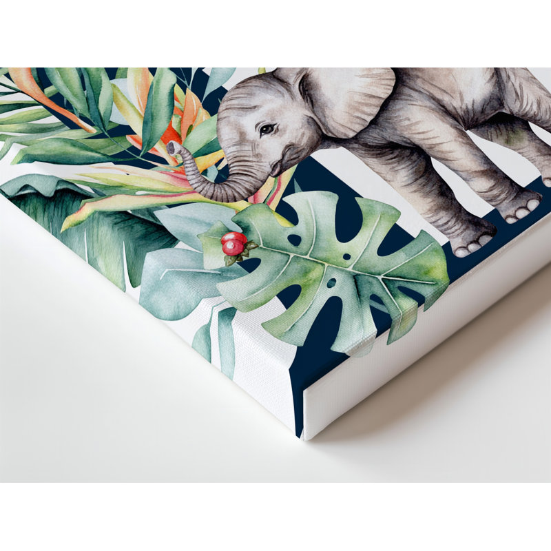 Toile, une illustration fantaisiste avec une grande lettre E, art mural complexe orné d'un feuillage tropical vibrant