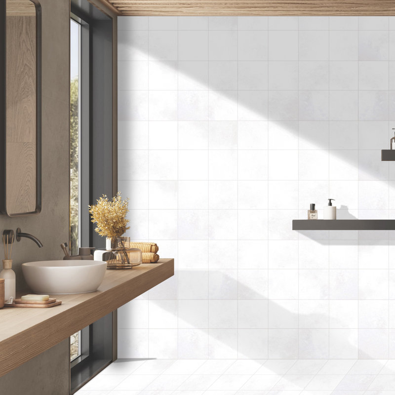 Literary License 6'' W x 6'' L Porcelain Concrete Look Singular Tile, White
